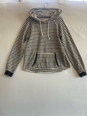 Volcom Black and Cream Striped Hooded Pullover